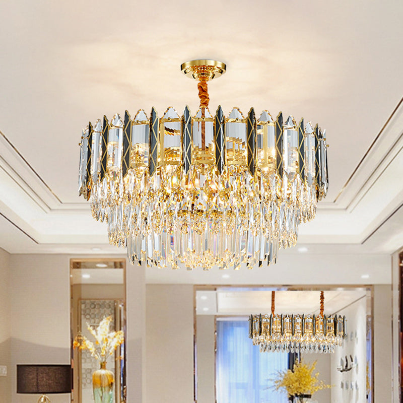 A 9 teste il lampadario tierted pendente moderno moderno elegante o-oro di cristallo di cristallo per soggiorno