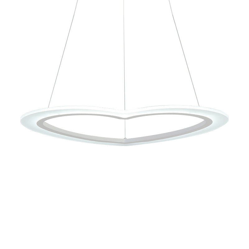 Heart-Shaped Chandelier Light Simple Acrylic LED 1/2/3-Head Living Room Ceiling Drop Pendant in Warm/White Light
