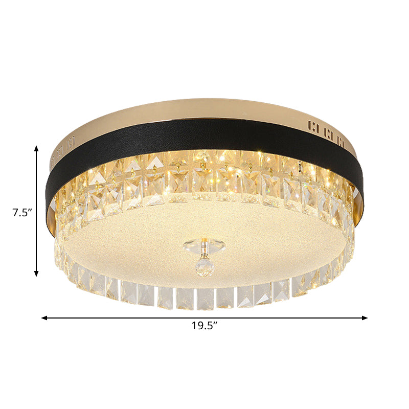 Drum Bedroom Flush Mount Modernism Crystal Gold Finish LED Surface Mount Ceiling Light