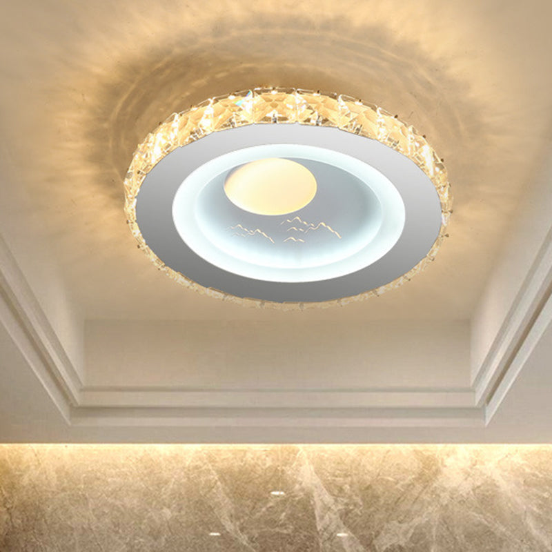 Circular Mini LED Ceiling Flush Simple Stainless Steel Crystal Flush Light Fixture for Corridor