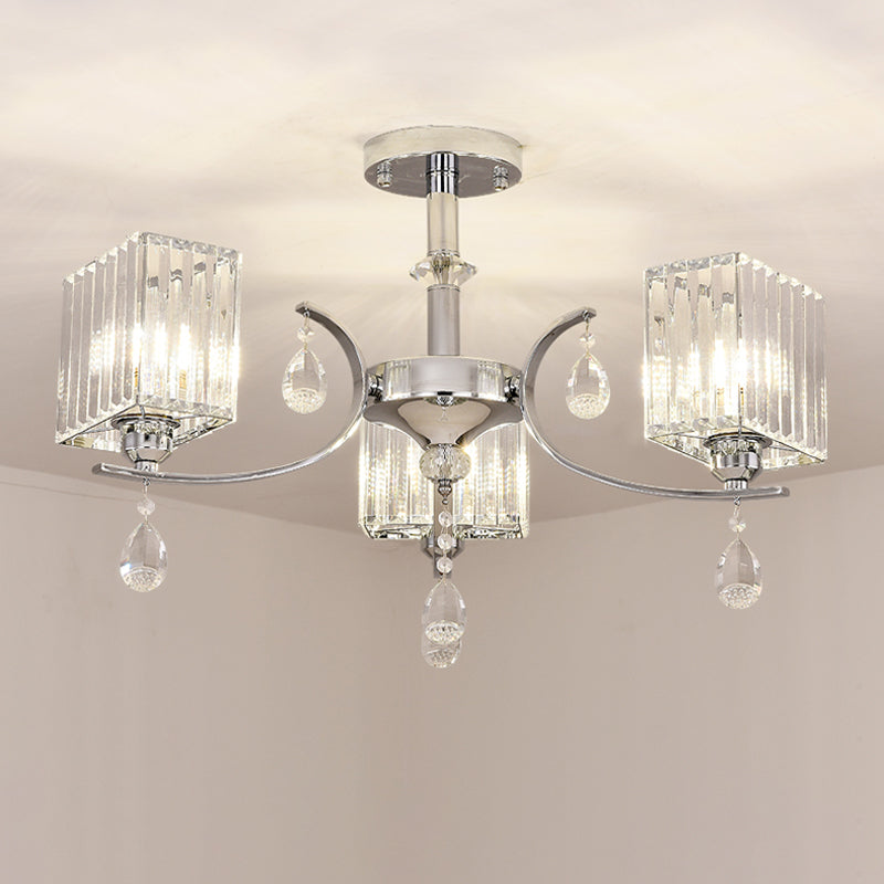 Chrome Plafond de 3/6 Chandelier Crystal Crystal Cuboïde Semi Flush Light
