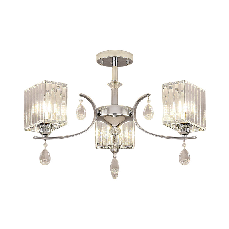 Chrome Plafond de 3/6 Chandelier Crystal Crystal Cuboïde Semi Flush Light