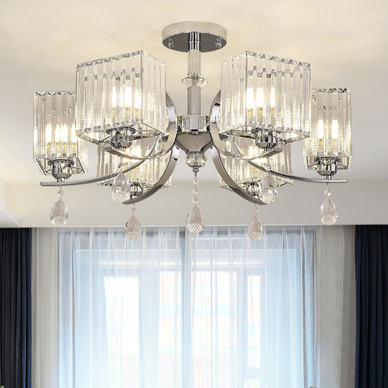 Chrome Plafond de 3/6 Chandelier Crystal Crystal Cuboïde Semi Flush Light