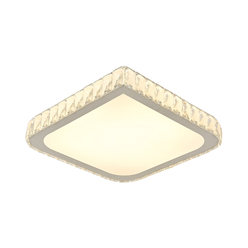 16"/19.5" Wide Square Crystal Flushmount Minimalistic Bedroom LED Ceiling Flush Light in White