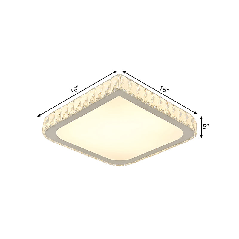 16"/19.5" Wide Square Crystal Flushmount Minimalistic Bedroom LED Ceiling Flush Light in White