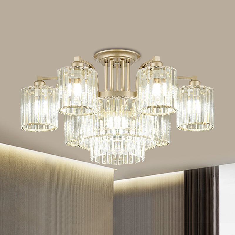 Lámpara de techo de cilindro de 3/9 luces Moderna de cristal transparente Semi Flush Mount Lighte para dormitorio