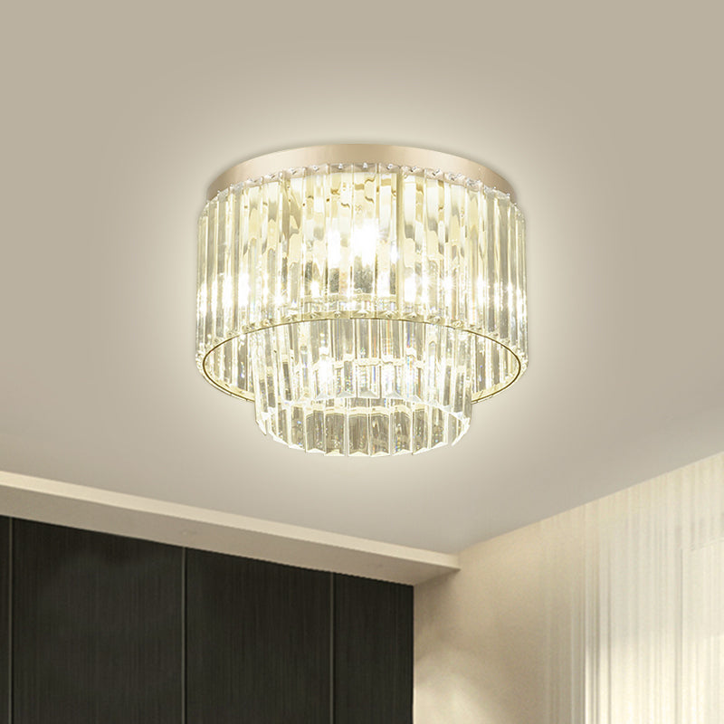 Simple Layered Shade Ceiling Flush 3/4-Light Clear Prismatic Crystal Flush Mount Lighting