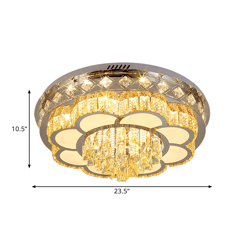Cut Crystal Floral Flush Ceiling Light Modern Hotel LED Flushmount in Stainless Steel