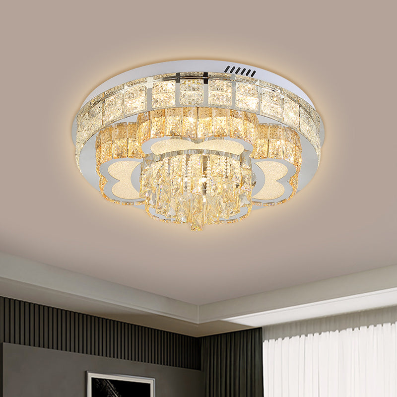 Cut Crystal Floral Flush Ceiling Light Modern Hotel LED Flushmount in Stainless Steel