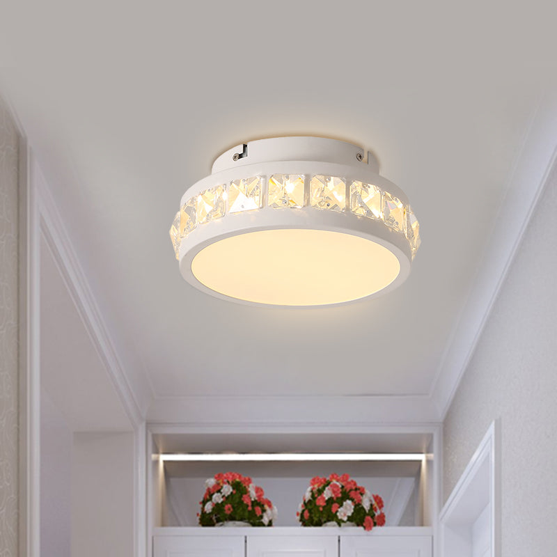 Round Corridor Ceiling Lamp Simple Beveled Crystal Embedded White LED Flush Mounted Light