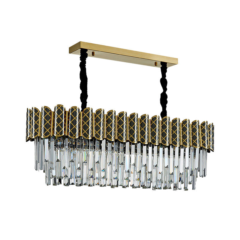 Black-Gold 10 Heads Hanging Pendant Modern Crystal Icicles Oblong Island Ceiling Light