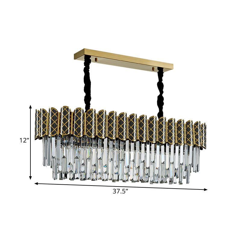 Black-Gold 10 Heads Hanging Pendant Modern Crystal Icicles Oblong Island Ceiling Light