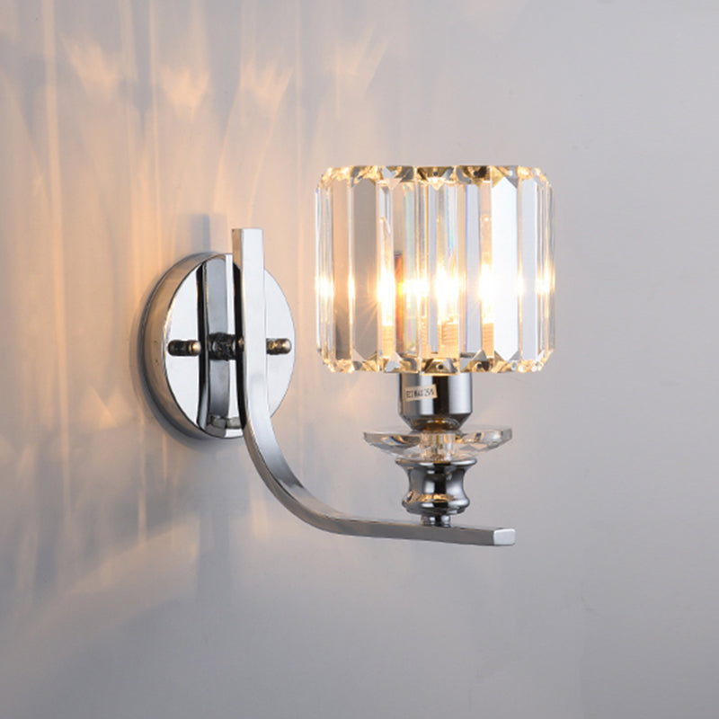 1 Bulb Wall Mount Lamp Modern Living Room Sconce Light with Cone/Cylinder Crystal Shade in Chrome
