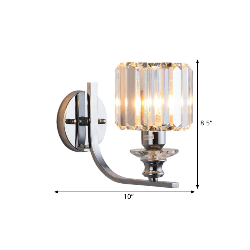 1 Bulb Wall Mount Lamp Modern Living Room Sconce Light with Cone/Cylinder Crystal Shade in Chrome