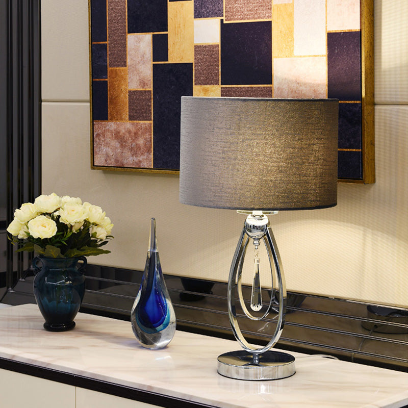 Tela de tela Black Table Cylinder Shade 1 Bulbo Modern Night Light con caída de cristal y base ovalada