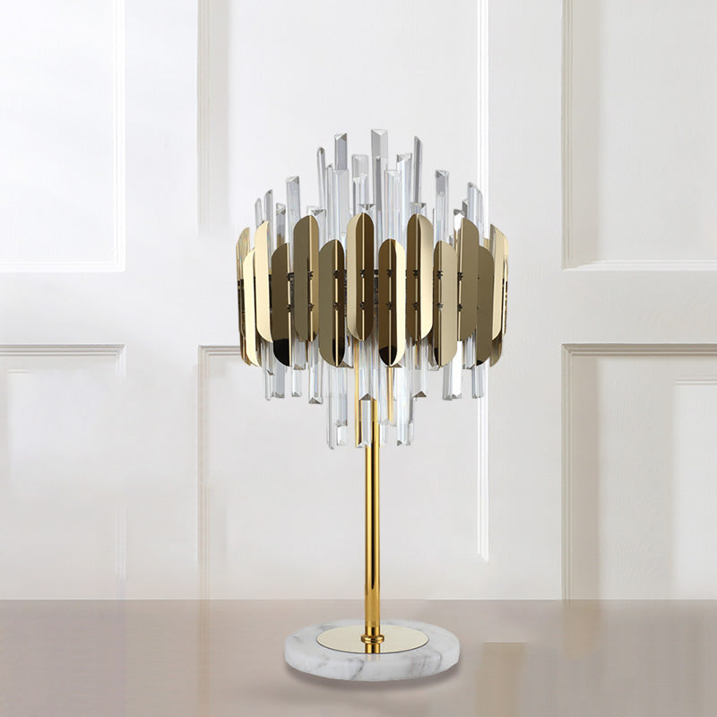 Layered Crystal Rods Table Lamp Postmodern 6 Bulbs Living Room Nightstand Light in Gold