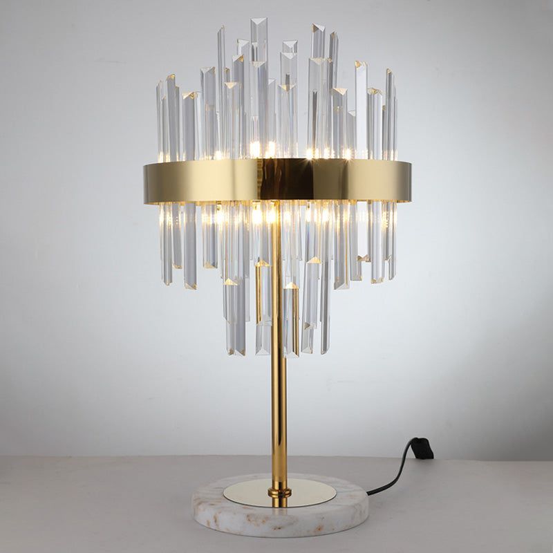 Layered Crystal Rods Table Lamp Postmodern 6 Bulbs Living Room Nightstand Light in Gold