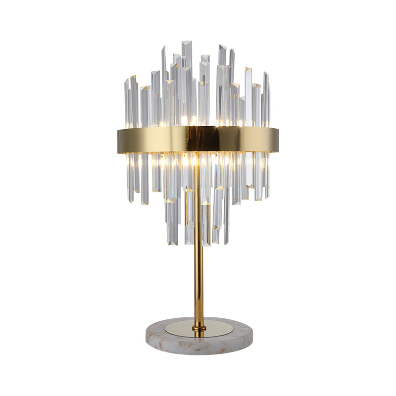 Layered Crystal Rods Table Lamp Postmodern 6 Bulbs Living Room Nightstand Light in Gold