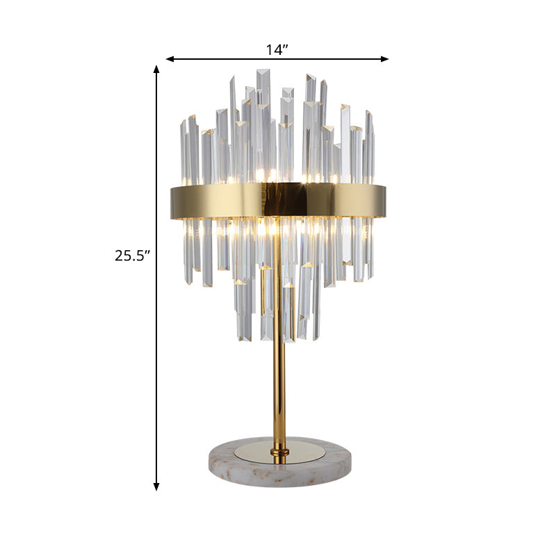 Layered Crystal Rods Table Lamp Postmodern 6 Bulbs Living Room Nightstand Light in Gold