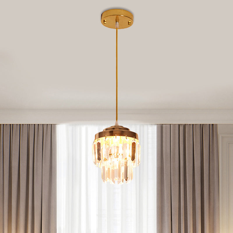 2 Tiers Crystal Pendant Light Modern 1 Bulb Corridor Ceiling Suspension Lamp in Black/Gold