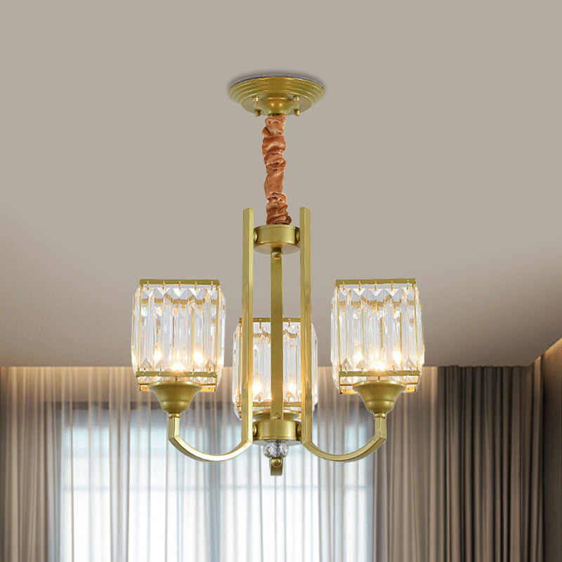 Kubikschatten klarer Kristalldecke Anhänger zeitgenössischer 3/6 Lampen -Esszimmer Kronleuchter mit goldenem Arm
