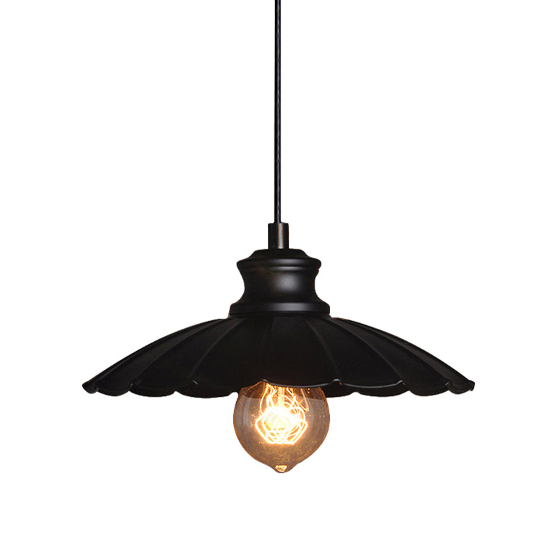Metallic Black Pendant Lamp Scalloped Shade 1 Light Retro Style Hanging Ceiling Light for Kitchen