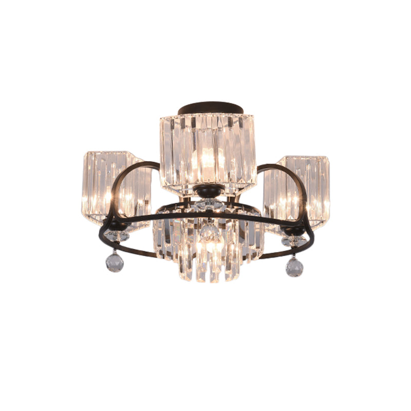 Éclairage trapézoïde cristallin Aménagement contemporain 4/8 Bulbes Dinning Room Semi Flush With Black Frame