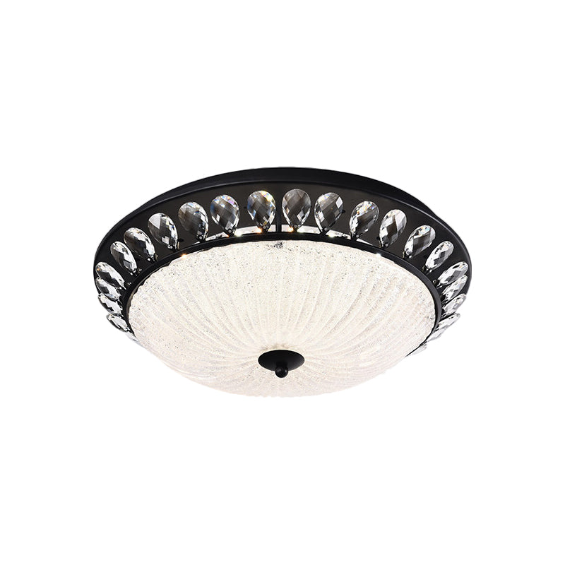 Bowl Bedroom Ceiling Light Modern Crystal Raindrops Black Canopy LED Flushmount Lighting