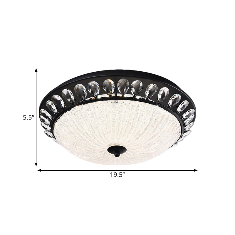 Bowl Bedroom Ceiling Light Modern Crystal Raindrops Black Canopy LED Flushmount Lighting