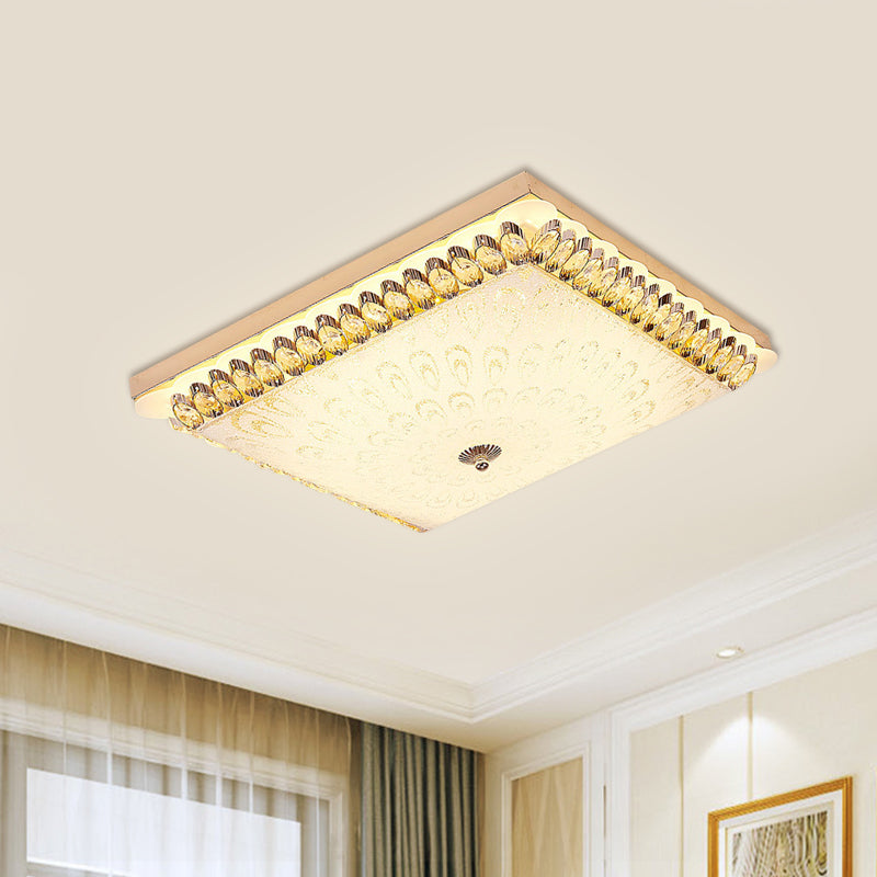 Champagne LED Flush Mount Light Fixture Modern Clear Crystal Blocks Square Close to Ceiling Lamp