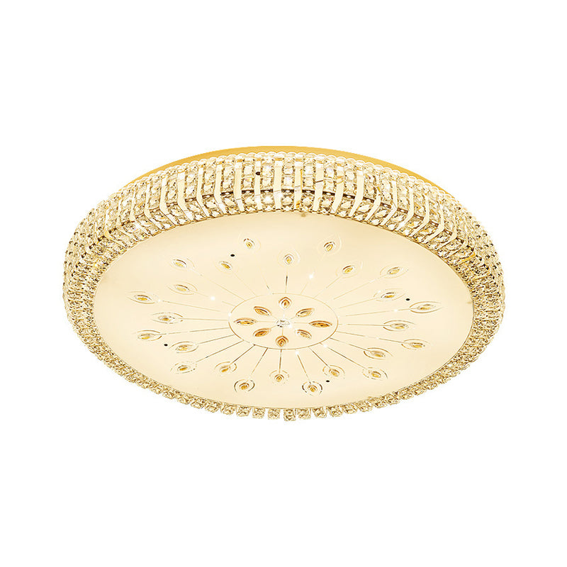 LED Circular Ceiling Mounted Light Contemporary Gold Faceted Crystals Flushmount Lighting for Great Room