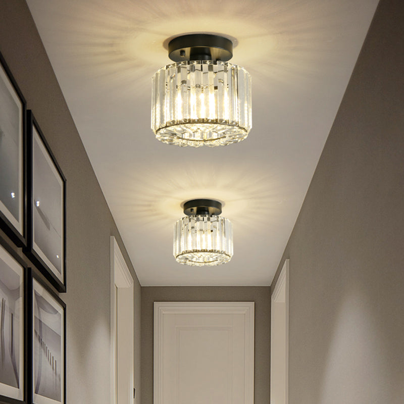 Ronde/Vierkante Schaduw Veranda Inbouwlamp Moderne Heldere Gefacetteerde Kristallen 1 Kop Zwarte Luifel Plafondlamp