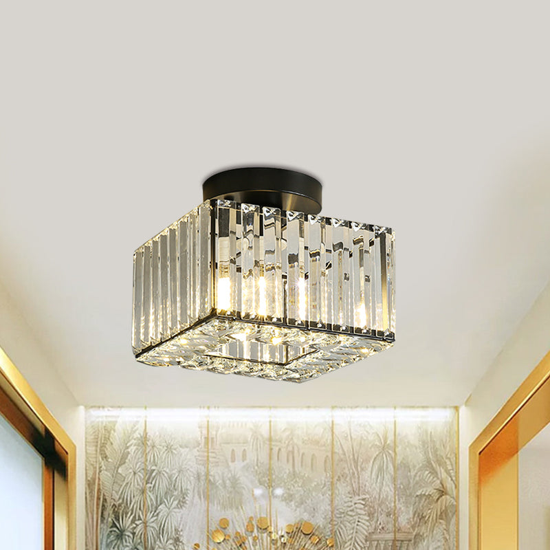 Ronde/Vierkante Schaduw Veranda Inbouwlamp Moderne Heldere Gefacetteerde Kristallen 1 Kop Zwarte Luifel Plafondlamp