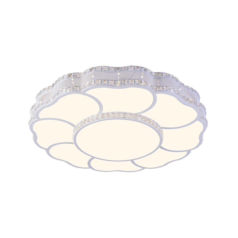 23.5"/19.5" Wide LED Flush Light Contemporary Blossom Faceted Crystals Close to Ceiling Lamp in White