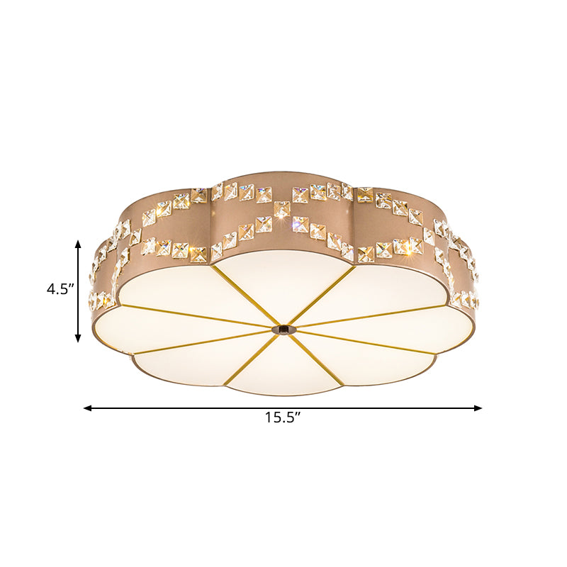 Clear Crystal Blocks Gold Finish Light Fixture Flower 15.5"/19.5" W LED Modern Flushmount Ceiling Lamp