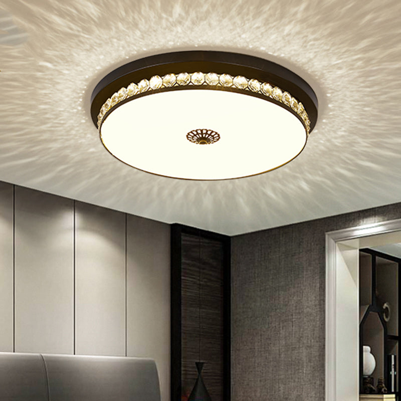 15.5"/19.5" W LED Ceiling Lighting Contemporary Round Clear Hexagon Crystals Flush Mount Lamp in Black