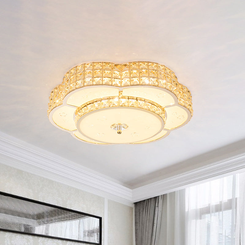 Modern Flower/Round Flush Ceiling Light Clear Beveled Crystals LED Lighting Fixture in Champagne for Parlor