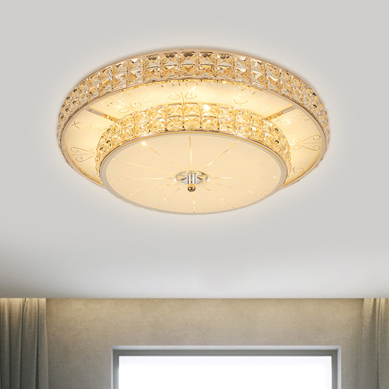 Modern Flower/Round Flush Ceiling Light Clear Beveled Crystals LED Lighting Fixture in Champagne for Parlor