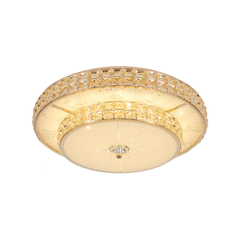 Modern Flower/Round Flush Ceiling Light Clear Beveled Crystals LED Lighting Fixture in Champagne for Parlor