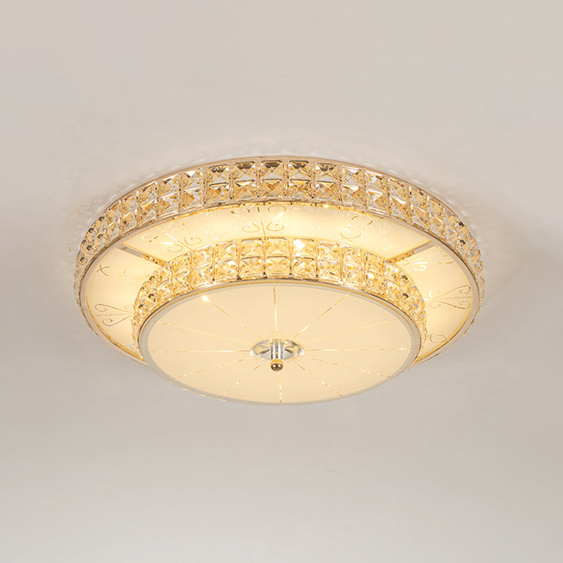 Modern Flower/Round Flush Ceiling Light Clear Beveled Crystals LED Lighting Fixture in Champagne for Parlor