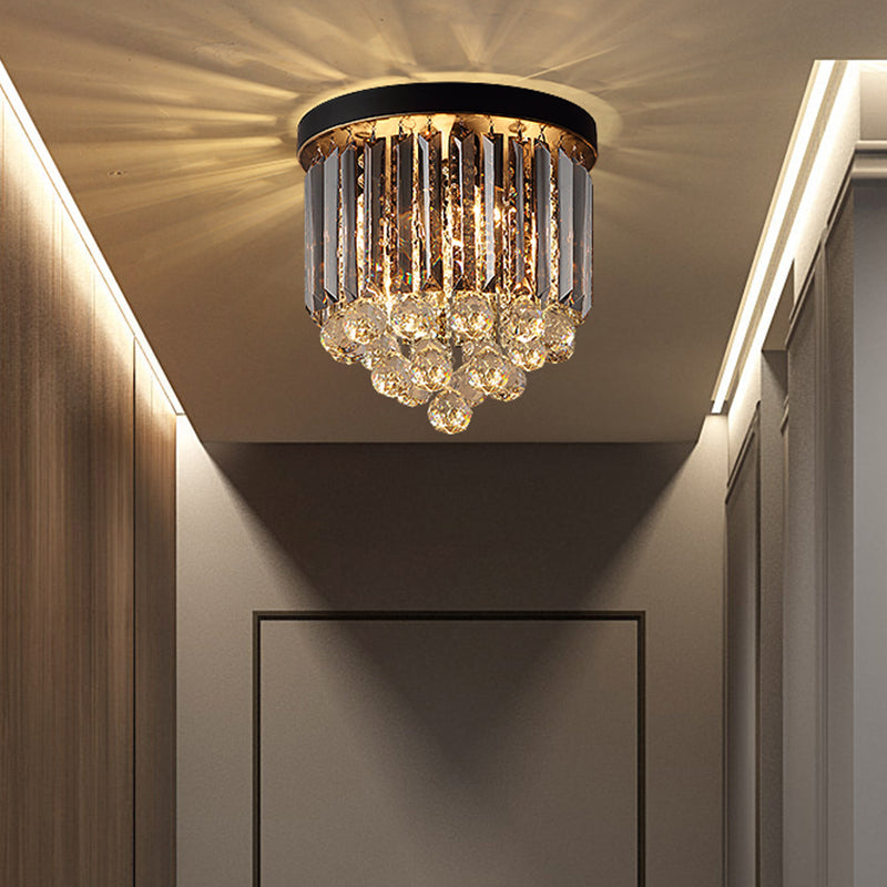 Moderne konische Unterputzleuchte mit 2/4 Köpfen, drapierbare Deckenbeleuchtung aus klarem Kristall in Schwarz, 10"/12" Breite