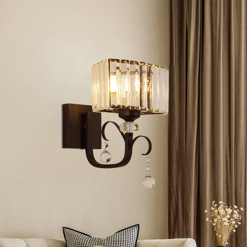 1/2-Bulb Metal Wall Sconce Light Contemporary Black Scrolling Arm Corridor Wall Mounted Lamp