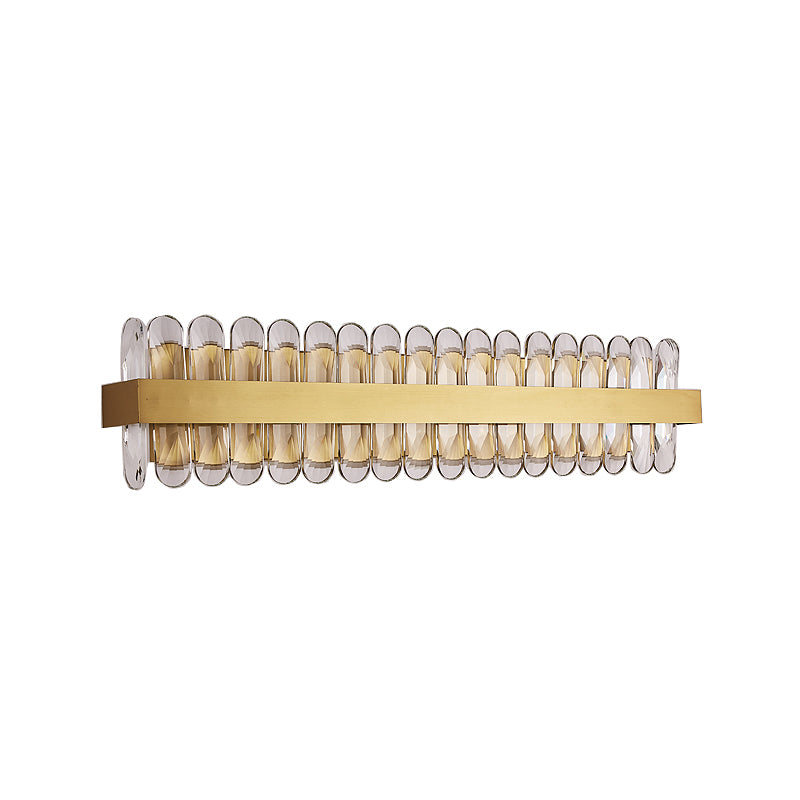 Gold Linear Wall Lighting Idea Contemporary Clear Oval-Cut Crystals LED Bathroom Wall Sconce Lamp