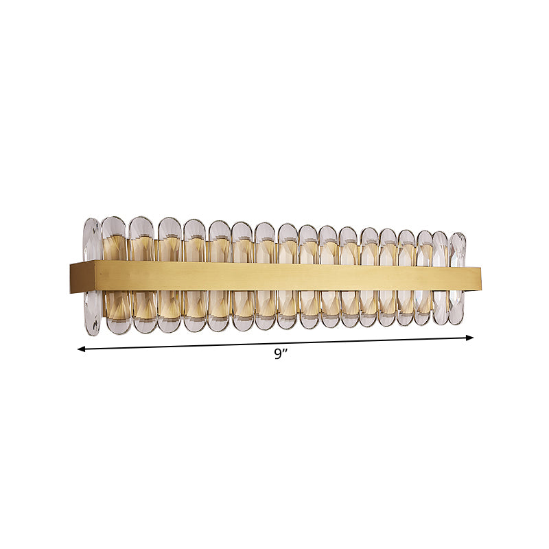 Gold Linear Wall Lighting Idea Contemporary Clear Oval-Cut Crystals LED Bathroom Wall Sconce Lamp