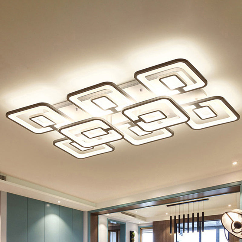Modern 5/8-Head LED Flush Mount Light White Multi-Layer Ceiling Lamp with Acrylic Shade in Warm/White/Natural Light