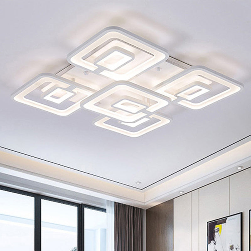 Modern 5/8-Head LED Flush Mount Light White Multi-Layer Ceiling Lamp with Acrylic Shade in Warm/White/Natural Light