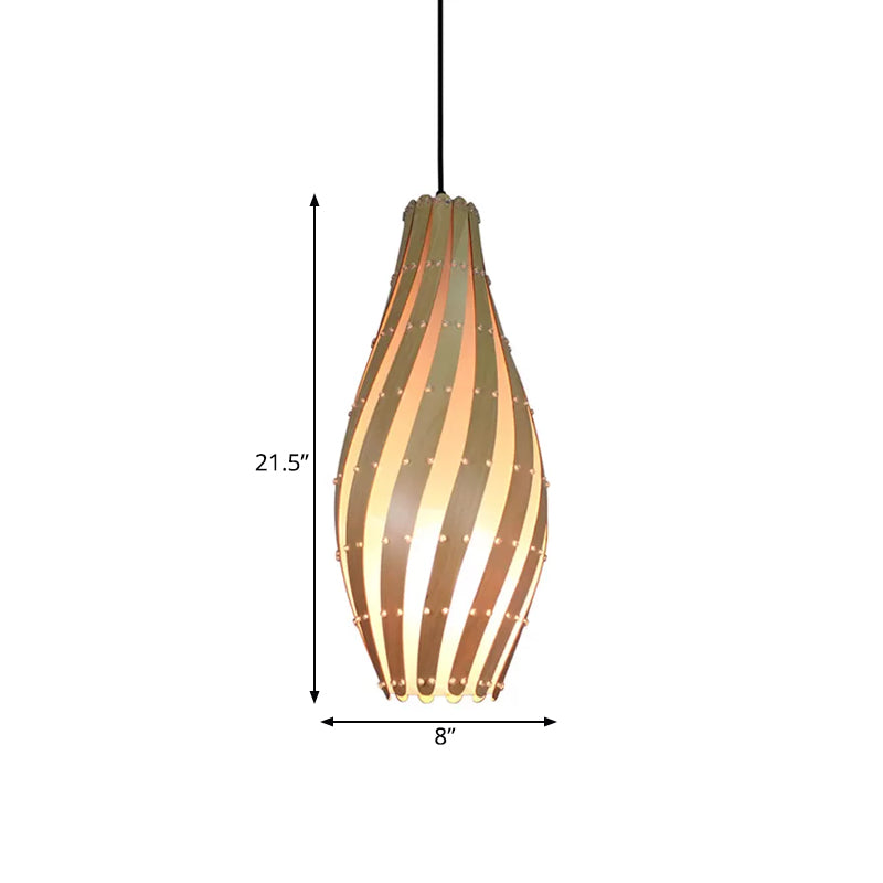 Jar Pendant Lamp Tradition Wood 1 Bulb 8"/12" Wide Beige Ceiling Hanging Light for Restaurant
