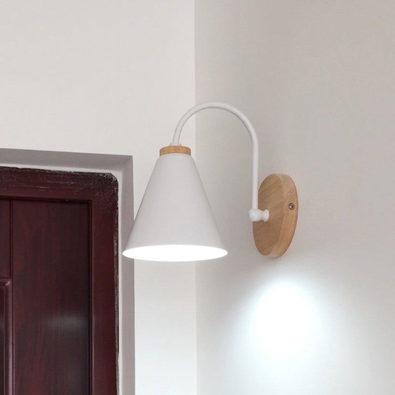 Eenvoudige conische wandlicht SCONCE 1 lichte wandlamp met metalen schaduw en zwanenhalsarm in zwart/wit, 6 "W