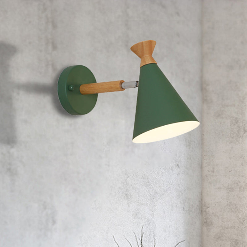 Metal Cone Shade Wall Light Nordic Style Rotatable 1 Light Bedside Reading Light in Blue/Green/Grey/White