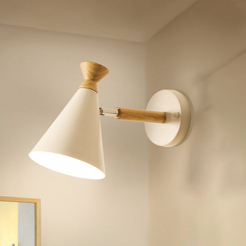 Metal Cone Shade Wall Light Nordic Style Rotatable 1 Light Bedside Reading Light in Blue/Green/Grey/White